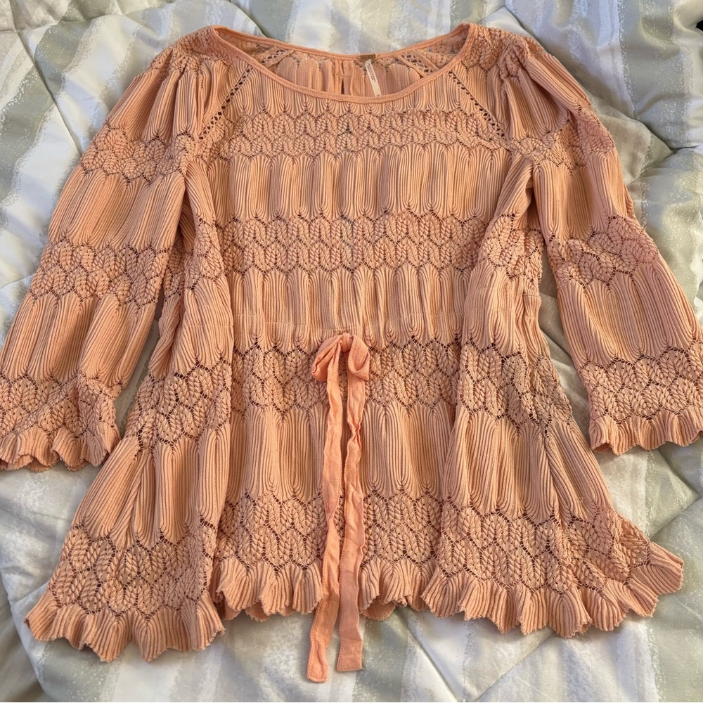 Free People Apricot Lace Blouse - size medium